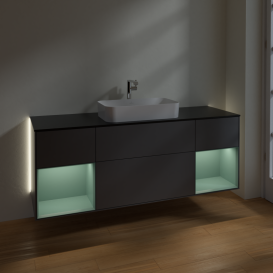 Тумба под раковину Villeroy & Boch Finion 160х50,1 см с подсветкой МДФ антрацит матовый лак/стекло черное матовое G332GMGK