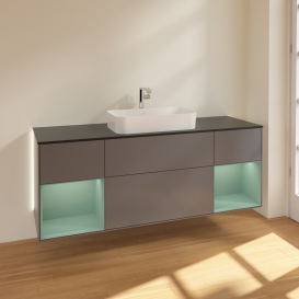 Тумба под раковину Villeroy & Boch Finion 160х50,1 см с подсветкой МДФ антрацит матовый лак/стекло черное матовое G332GMGK