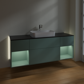 Тумба под раковину Villeroy & Boch Finion 160х50,1 см с подсветкой МДФ оливковый матовый лак/стекло черное матовое G332GMGM