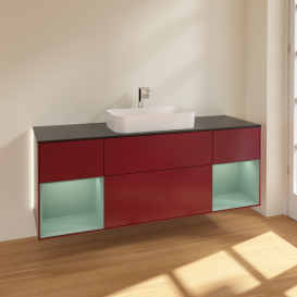 Тумба под раковину Villeroy & Boch Finion 160х50,1 см с подсветкой МДФ пион матовый лак/стекло черное матовое G332GMHB