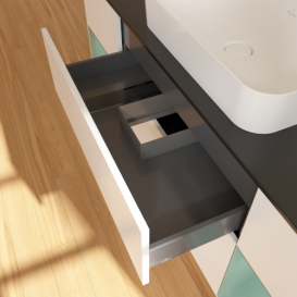 Тумба під раковину Villeroy & Boch Finion 160х50,1 см із підсвічуванням МДФ білий матовий лак/скло чорне матове G332GMMT