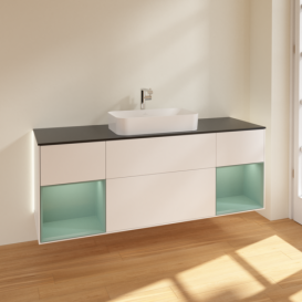 Тумба під раковину Villeroy & Boch Finion 160х50,1 см із підсвічуванням МДФ білий матовий лак/скло чорне матове G332GMMT