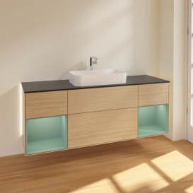 Тумба под раковину Villeroy & Boch Finion 160х50,1 см с подсветкой МДФ шпон дуба/стекло черное матовое G332GMPC