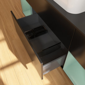 Тумба під раковину Villeroy & Boch Finion 160х50,1 см із підсвічуванням МДФ чорний матовий лак/скло чорне матове G332GMPD