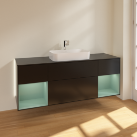 Тумба під раковину Villeroy & Boch Finion 160х50,1 см із підсвічуванням МДФ чорний матовий лак/скло чорне матове G332GMPD