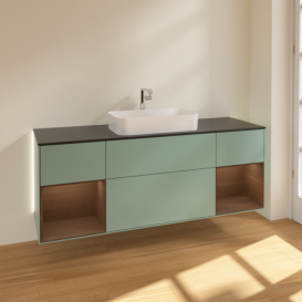 Тумба под раковину Villeroy & Boch Finion 160х50,1 см с подсветкой МДФ оливковый матовый лак/стекло черное матовое G332GNGM