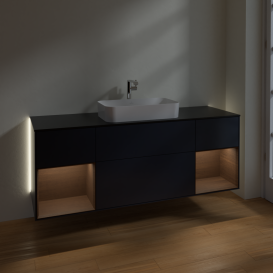 Тумба під раковину Villeroy & Boch Finion 160х50,1 см із підсвічуванням МДФ темно-синій матовий лак/скло чорне матове G332GNHG