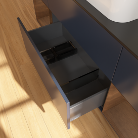 Тумба під раковину Villeroy & Boch Finion 160х50,1 см із підсвічуванням МДФ темно-синій матовий лак/скло чорне матове G332GNHG