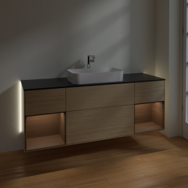 Тумба под раковину Villeroy & Boch Finion 160х50,1 см с подсветкой МДФ шпон дуба/стекло черное матовое G332GNPC