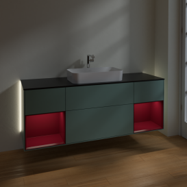 Тумба под раковину Villeroy & Boch Finion 160х50,1 см с подсветкой МДФ оливковый матовый лак/стекло черное матовое G332HBGM