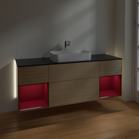 Тумба под раковину Villeroy & Boch Finion 160х50,1 см с подсветкой МДФ шпон дуба/стекло черное матовое G332HBPC