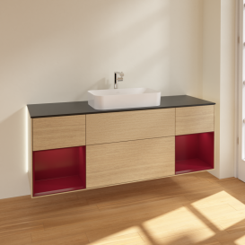 Тумба под раковину Villeroy & Boch Finion 160х50,1 см с подсветкой МДФ шпон дуба/стекло черное матовое G332HBPC