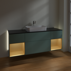 Тумба под раковину Villeroy & Boch Finion 160х50,1 см с подсветкой МДФ оливковый матовый лак/стекло черное матовое G332HFGM