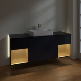 Тумба под раковину Villeroy & Boch Finion 160х50,1 см с подсветкой МДФ темно-синий матовый лак/стекло черное матовое G332HFHG