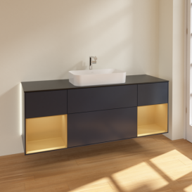 Тумба под раковину Villeroy & Boch Finion 160х50,1 см с подсветкой МДФ темно-синий матовый лак/стекло черное матовое G332HFHG