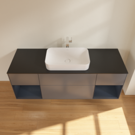 Тумба под раковину Villeroy & Boch Finion 160х50,1 см с подсветкой МДФ антрацит матовый лак/стекло черное матовое G332HGGK