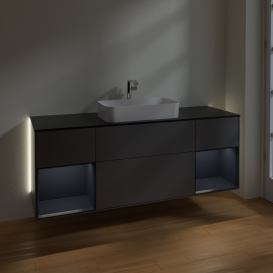 Тумба под раковину Villeroy & Boch Finion 160х50,1 см с подсветкой МДФ антрацит матовый лак/стекло черное матовое G332HGGK