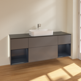 Тумба под раковину Villeroy & Boch Finion 160х50,1 см с подсветкой МДФ антрацит матовый лак/стекло черное матовое G332HGGK