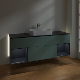 Тумба під раковину Villeroy & Boch Finion 160х50,1 см із підсвічуванням МДФ оливковий матовий лак/скло чорне матове G332HGGM