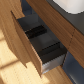 Тумба под раковину Villeroy & Boch Finion 160х50,1 см с подсветкой МДФ шпон грецкого ореха/стекло черное матовое G332HGGN