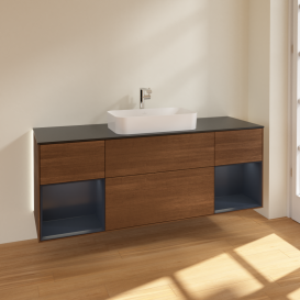 Тумба под раковину Villeroy & Boch Finion 160х50,1 см с подсветкой МДФ шпон грецкого ореха/стекло черное матовое G332HGGN