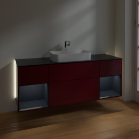 Тумба под раковину Villeroy & Boch Finion 160х50,1 см с подсветкой МДФ пион матовый лак/стекло черное матовое G332HGHB
