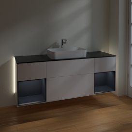 Тумба под раковину Villeroy & Boch Finion 160х50,1 см с подсветкой МДФ белый матовый лак/стекло черное матовое G332HGMT