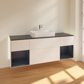 Тумба под раковину Villeroy & Boch Finion 160х50,1 см с подсветкой МДФ белый матовый лак/стекло черное матовое G332HGMT