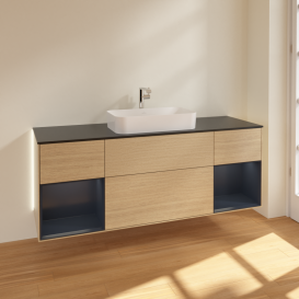 Тумба под раковину Villeroy & Boch Finion 160х50,1 см с подсветкой МДФ шпон дуба/стекло черное матовое G332HGPC