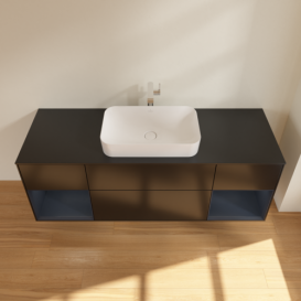 Тумба под раковину Villeroy & Boch Finion 160х50,1 см с подсветкой МДФ черный матовый лак/стекло черное матовое G332HGPD