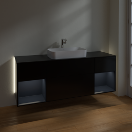 Тумба под раковину Villeroy & Boch Finion 160х50,1 см с подсветкой МДФ черный матовый лак/стекло черное матовое G332HGPD