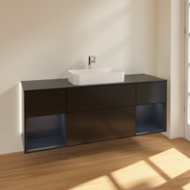 Тумба под раковину Villeroy & Boch Finion 160х50,1 см с подсветкой МДФ черный матовый лак/стекло черное матовое G332HGPD