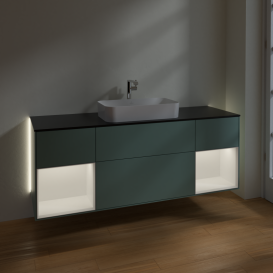 Тумба под раковину Villeroy & Boch Finion 160х50,1 см с подсветкой МДФ оливковый матовый лак/стекло черное матовое G332MTGM