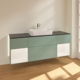 Тумба под раковину Villeroy & Boch Finion 160х50,1 см с подсветкой МДФ оливковый матовый лак/стекло черное матовое G332MTGM