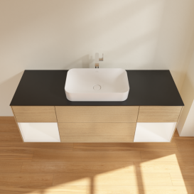 Тумба под раковину Villeroy & Boch Finion 160х50,1 см с подсветкой МДФ шпон дуба/стекло черное матовое G332MTPC