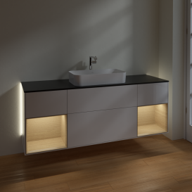 Тумба под раковину Villeroy & Boch Finion 160х50,1 см с подсветкой МДФ глянцевый белый лак/стекло черное матовое G332PCGF