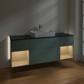 Тумба под раковину Villeroy & Boch Finion 160х50,1 см с подсветкой МДФ оливковый матовый лак/стекло черное матовое G332PCGM