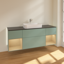 Тумба под раковину Villeroy & Boch Finion 160х50,1 см с подсветкой МДФ оливковый матовый лак/стекло черное матовое G332PCGM