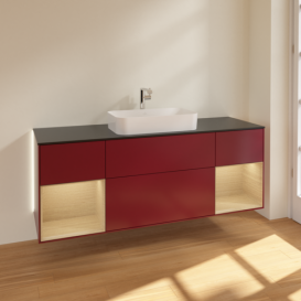 Тумба под раковину Villeroy & Boch Finion 160х50,1 см с подсветкой МДФ пион матовый лак/стекло черное матовое G332PCHB