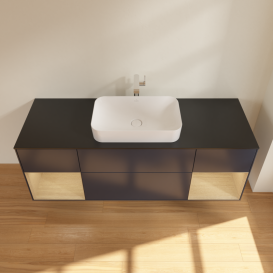 Тумба под раковину Villeroy & Boch Finion 160х50,1 см с подсветкой МДФ темно-синий матовый лак/стекло черное матовое G332PCHG