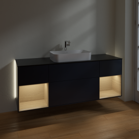 Тумба под раковину Villeroy & Boch Finion 160х50,1 см с подсветкой МДФ темно-синий матовый лак/стекло черное матовое G332PCHG
