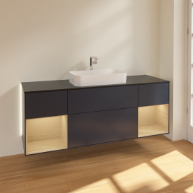 Тумба под раковину Villeroy & Boch Finion 160х50,1 см с подсветкой МДФ темно-синий матовый лак/стекло черное матовое G332PCHG