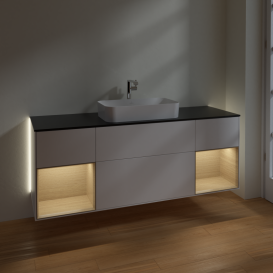 Тумба под раковину Villeroy & Boch Finion 160х50,1 см с подсветкой МДФ белый матовый лак/стекло черное матовое G332PCMT