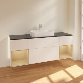 Тумба под раковину Villeroy & Boch Finion 160х50,1 см с подсветкой МДФ белый матовый лак/стекло черное матовое G332PCMT