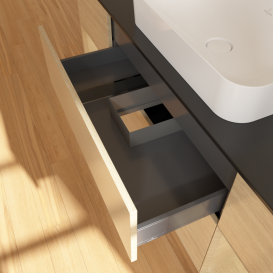 Тумба під раковину Villeroy & Boch Finion 160х50,1 см із підсвічуванням МДФ шпон дуба/скло чорне матове G332PCPC