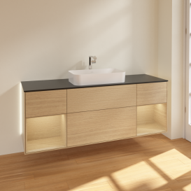 Тумба під раковину Villeroy & Boch Finion 160х50,1 см із підсвічуванням МДФ шпон дуба/скло чорне матове G332PCPC