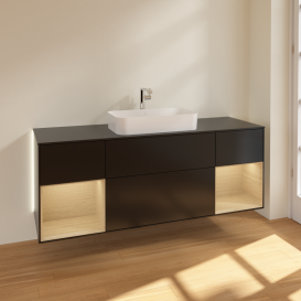 Тумба під раковину Villeroy & Boch Finion 160х50,1 см із підсвічуванням МДФ чорний матовий лак/скло чорне матове G332PCPD