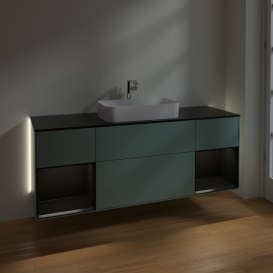 Тумба под раковину Villeroy & Boch Finion 160х50,1 см с подсветкой МДФ оливковый матовый лак/стекло черное матовое G332PDGM