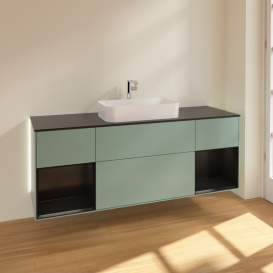 Тумба под раковину Villeroy & Boch Finion 160х50,1 см с подсветкой МДФ оливковый матовый лак/стекло черное матовое G332PDGM