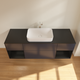 Тумба под раковину Villeroy & Boch Finion 160х50,1 см с подсветкой МДФ темно-синий матовый лак/стекло черное матовое G332PDHG